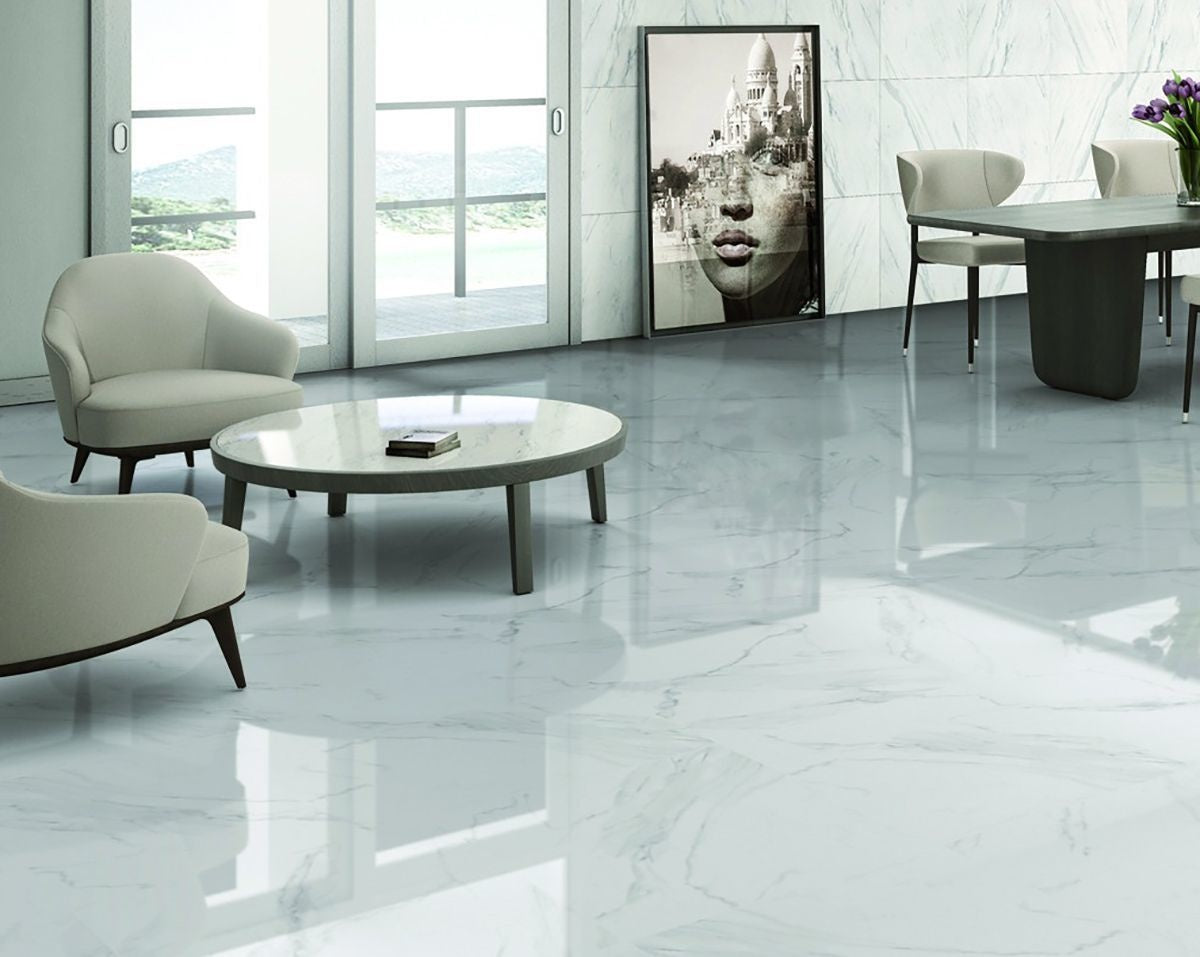 Marble Effect Gloss Ceramic Tile 450x450mm - Luxury Tiles UK