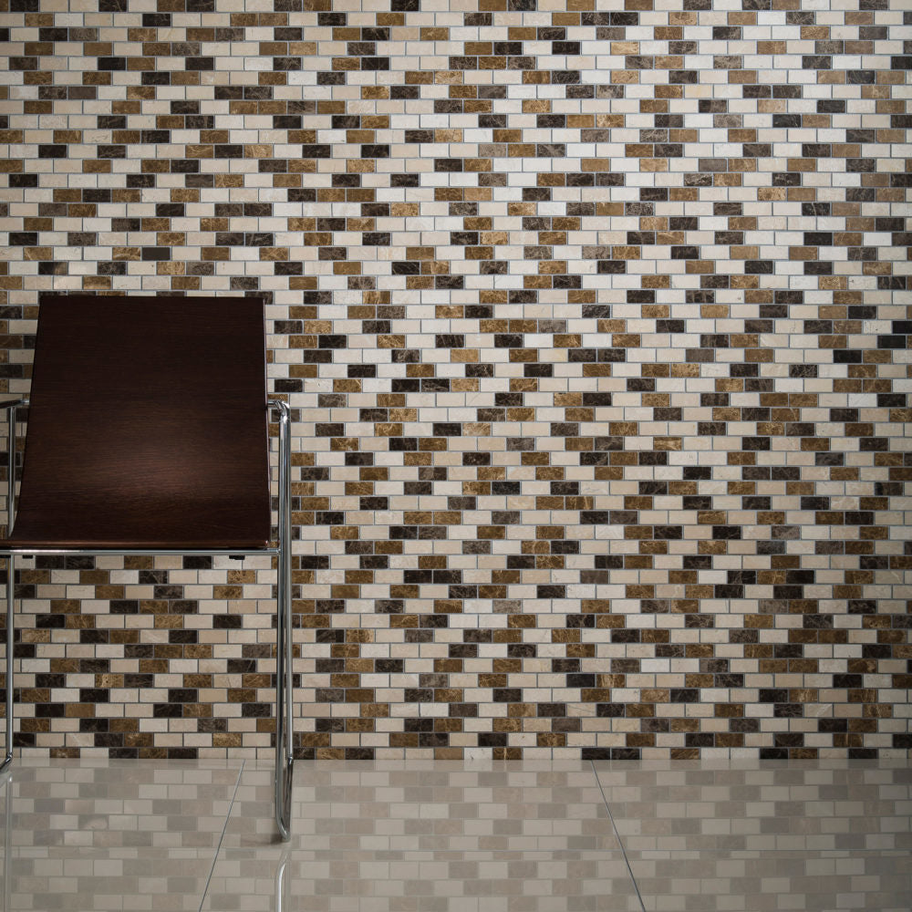 Natural Mosaic Light & Dark Brick Wall Tile 305x305mm | Luxury Tiles UK