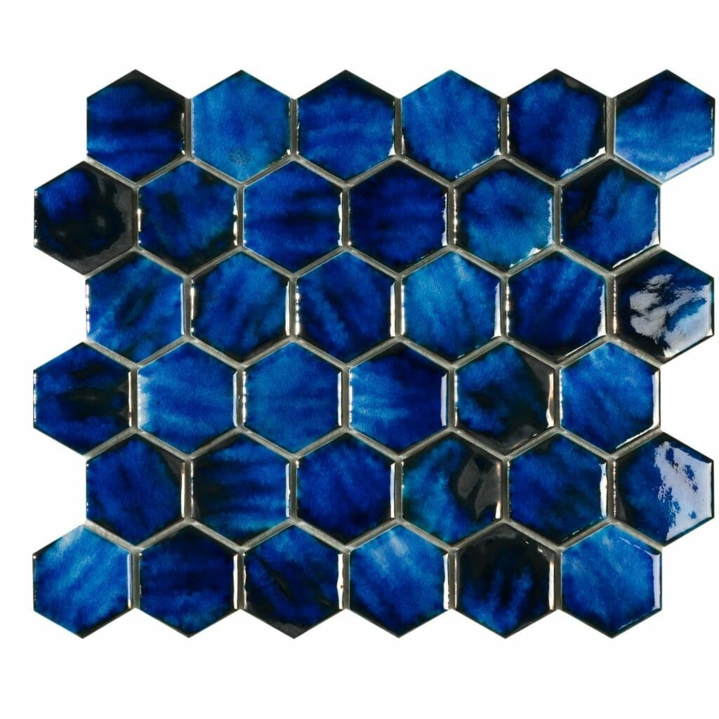 Nemesis Blue Hexagon Mosaic Wall & Floor Tile - Luxury Tiles UK