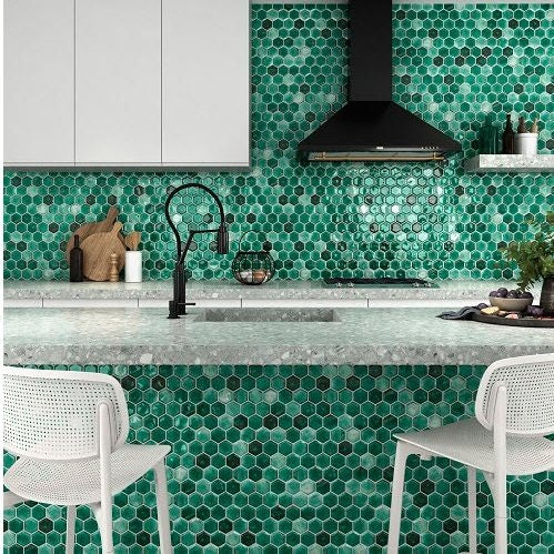 Nemesis Green Hexagon Mosaic Wall & Floor Tile - Luxury Tiles UK