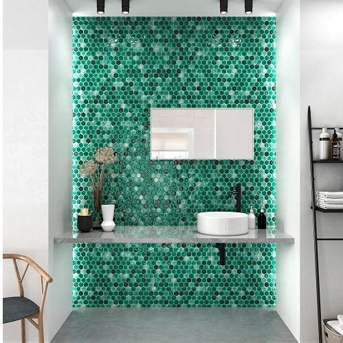 Nemesis Green Hexagon Mosaic Wall & Floor Tile - Luxury Tiles UK