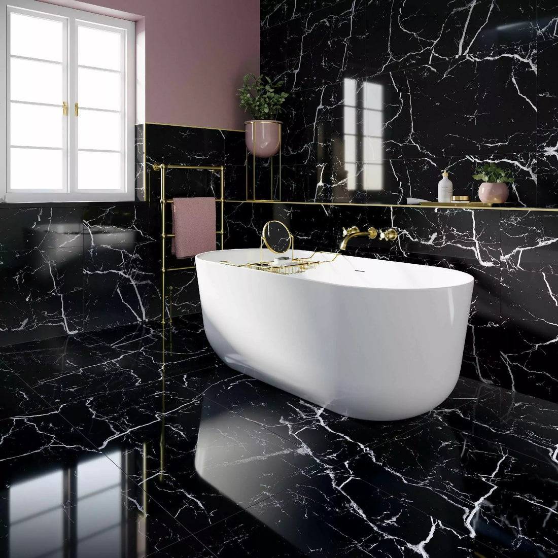 Black Porcelain Marble Effect 60x120 Wall and Floor Tiles