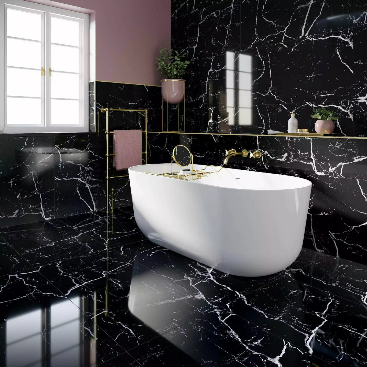 Black Porcelain Marble Effect 60x120 Wall and Floor Tiles