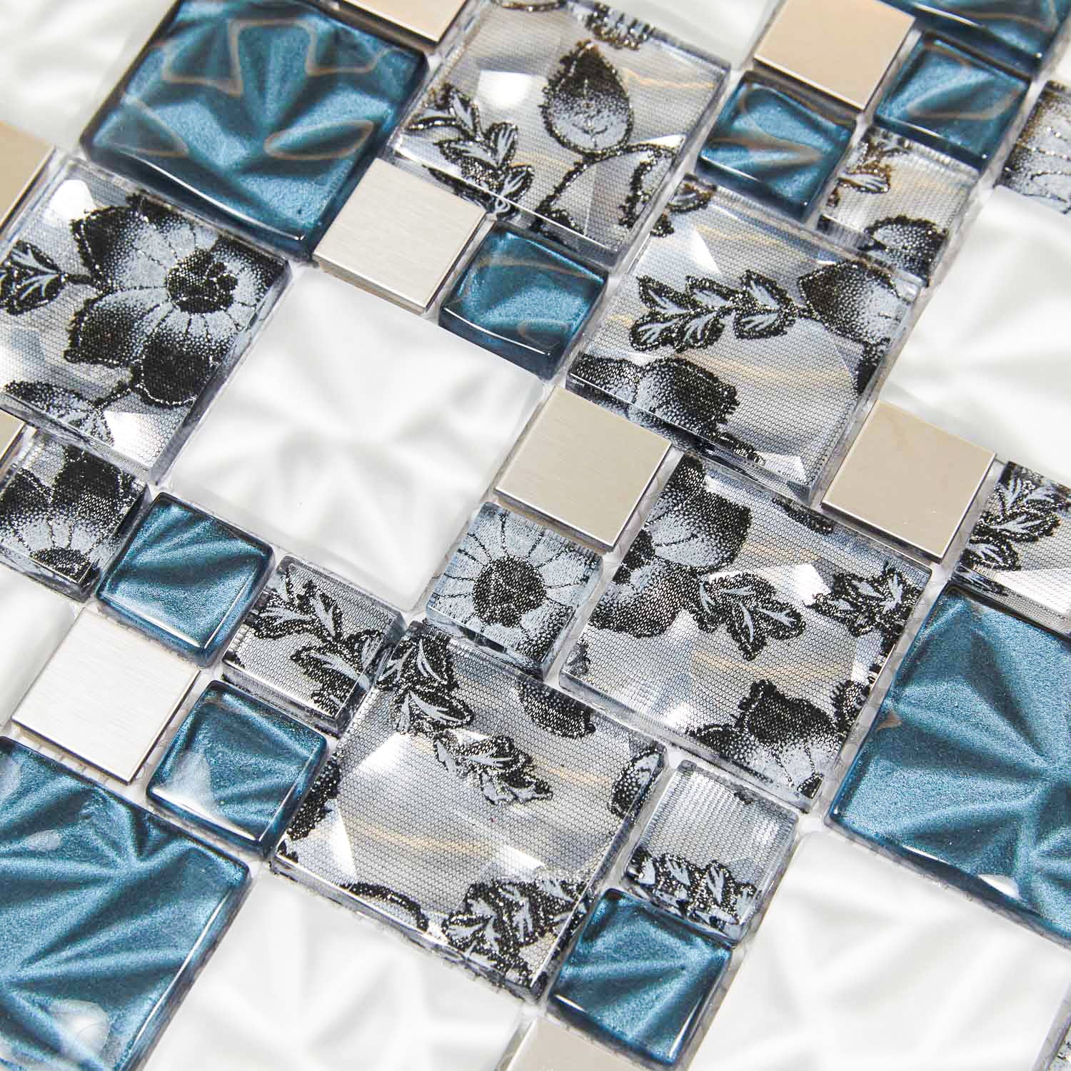 Lux Blue Square Mosaic Tile 30 x 30cm - Luxury Tiles UK