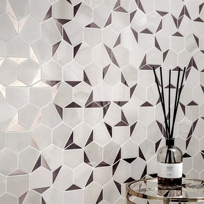 Hexagon Silver Ice Mosaic Tile Luxury Tiles UK