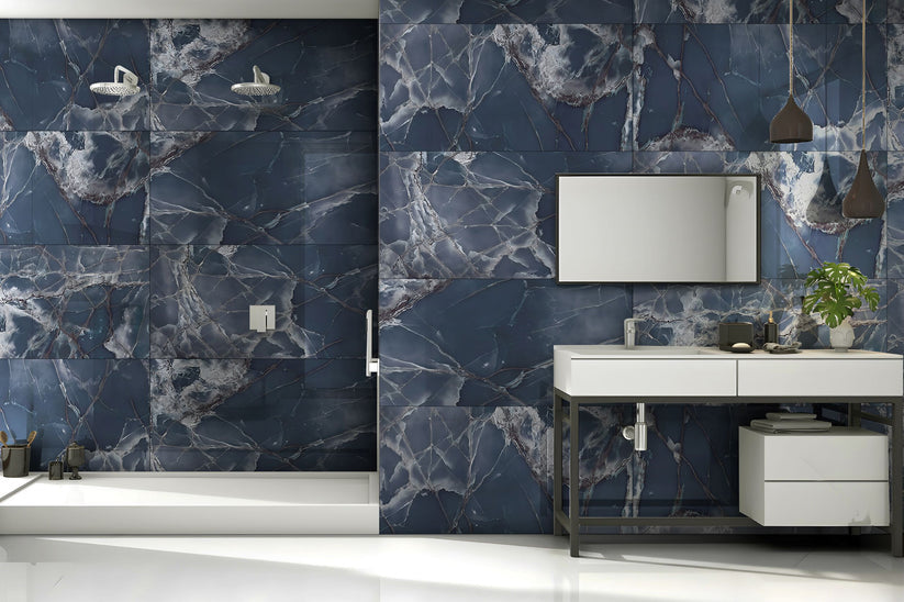 Onyx Indigo Polished Wall and Floor Tile 600x1200 mm  - - Luxury Tiles UK