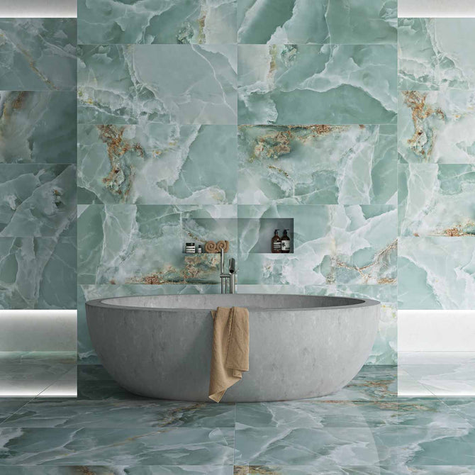 Onyx Emerald Green Marble Tile 600x1200 mm - Luxury Tiles UK