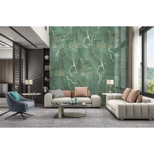 Onyx Green Polished Wall and Floor Tile 600x1200 mm - Luxury Tiles UK