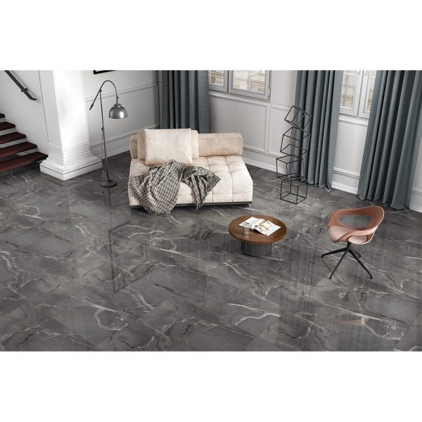 Onyx Grey Polished Wall and Floor Tile 600x1200 mm - Luxury Tiles UK