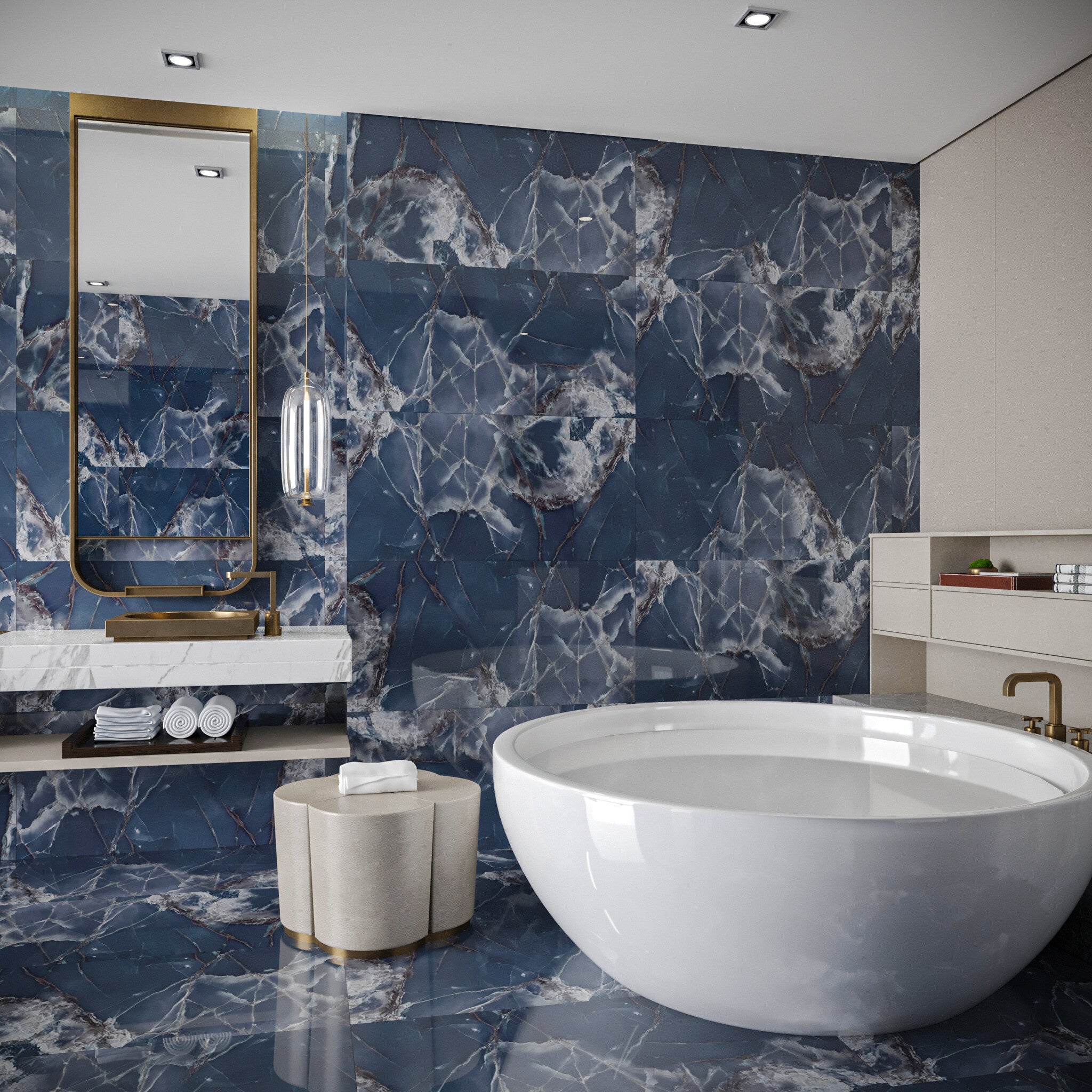 Onyx Indigo Polished Wall and Floor Tile 600x1200 mm  - - Luxury Tiles UK