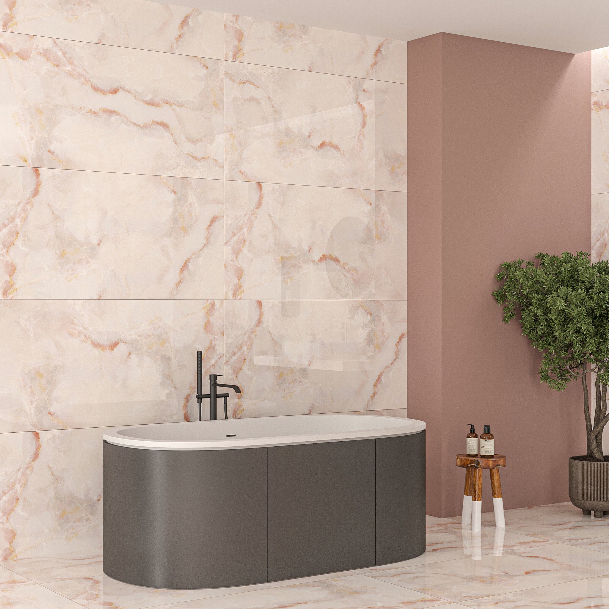 Trento Onyx™ | Pink Polished Porcelain Tile - Luxury Tiles UK