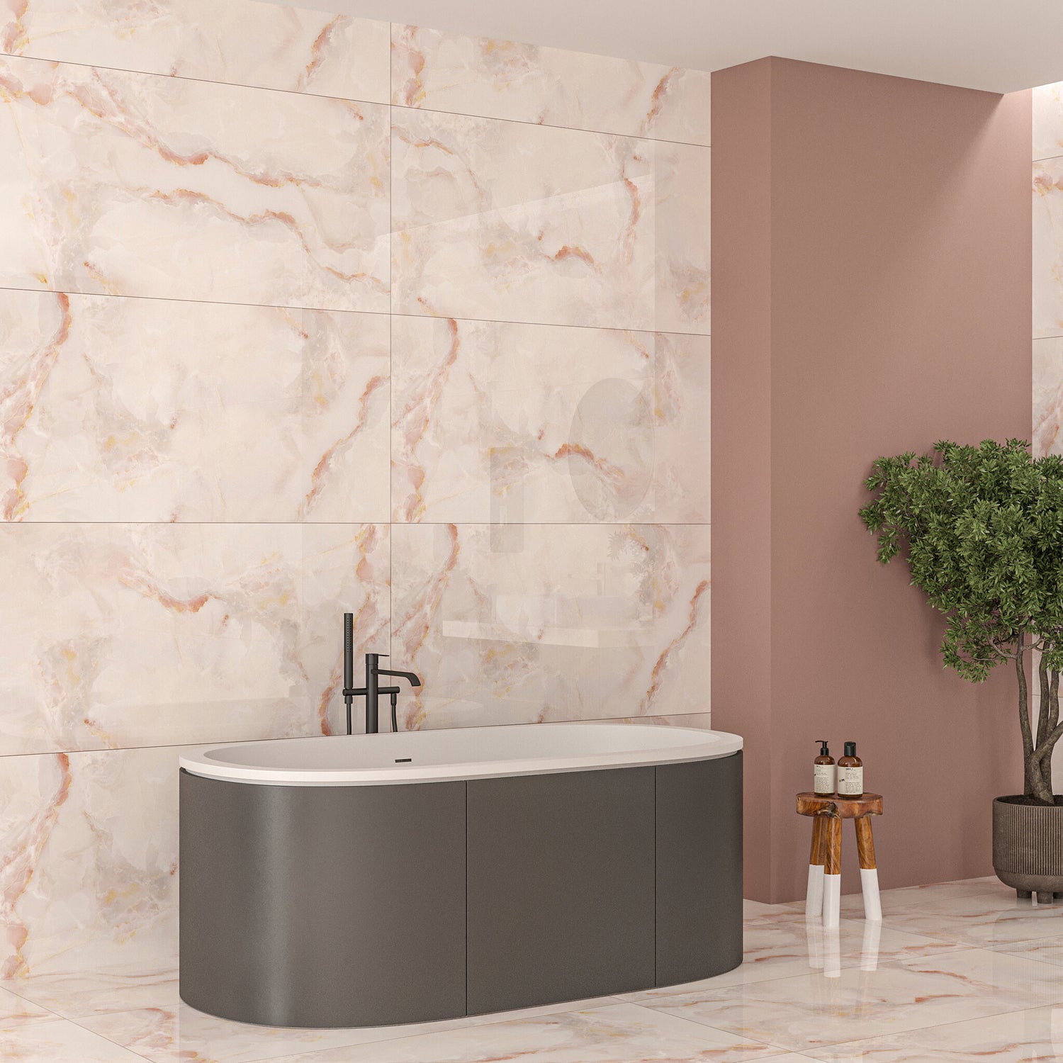 Trento Onyx™ | Pink Polished Porcelain Tile