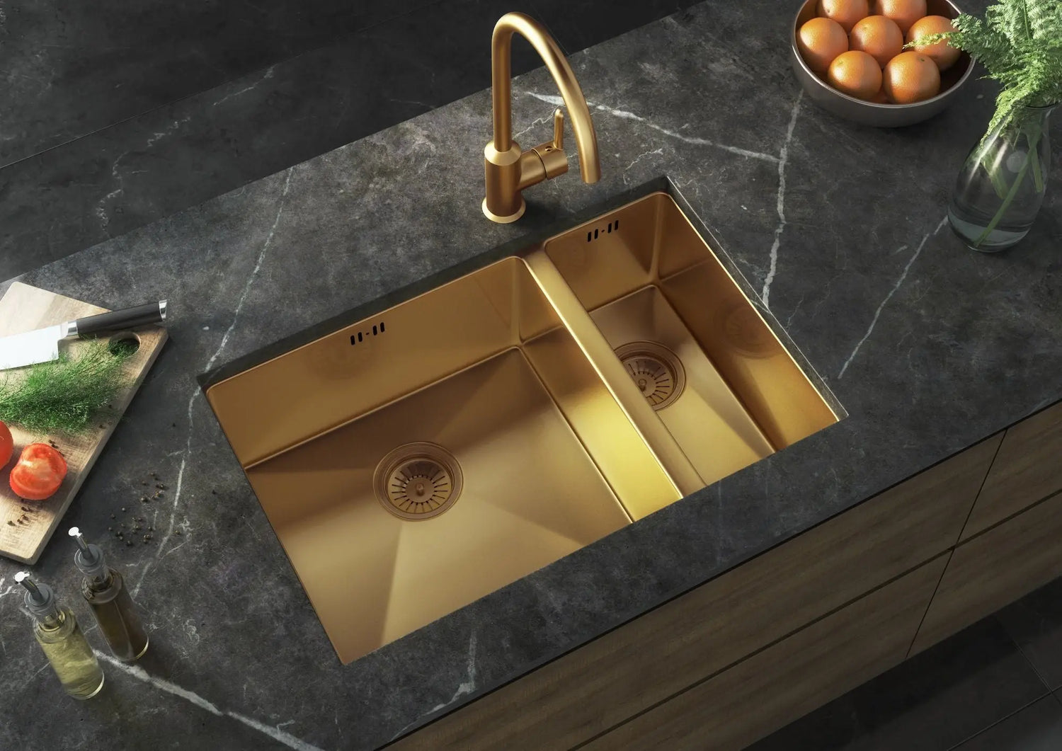 Midas Gold Undermount/Inset 1.5L Kitchen bowl Sink with base Luxury Tiles