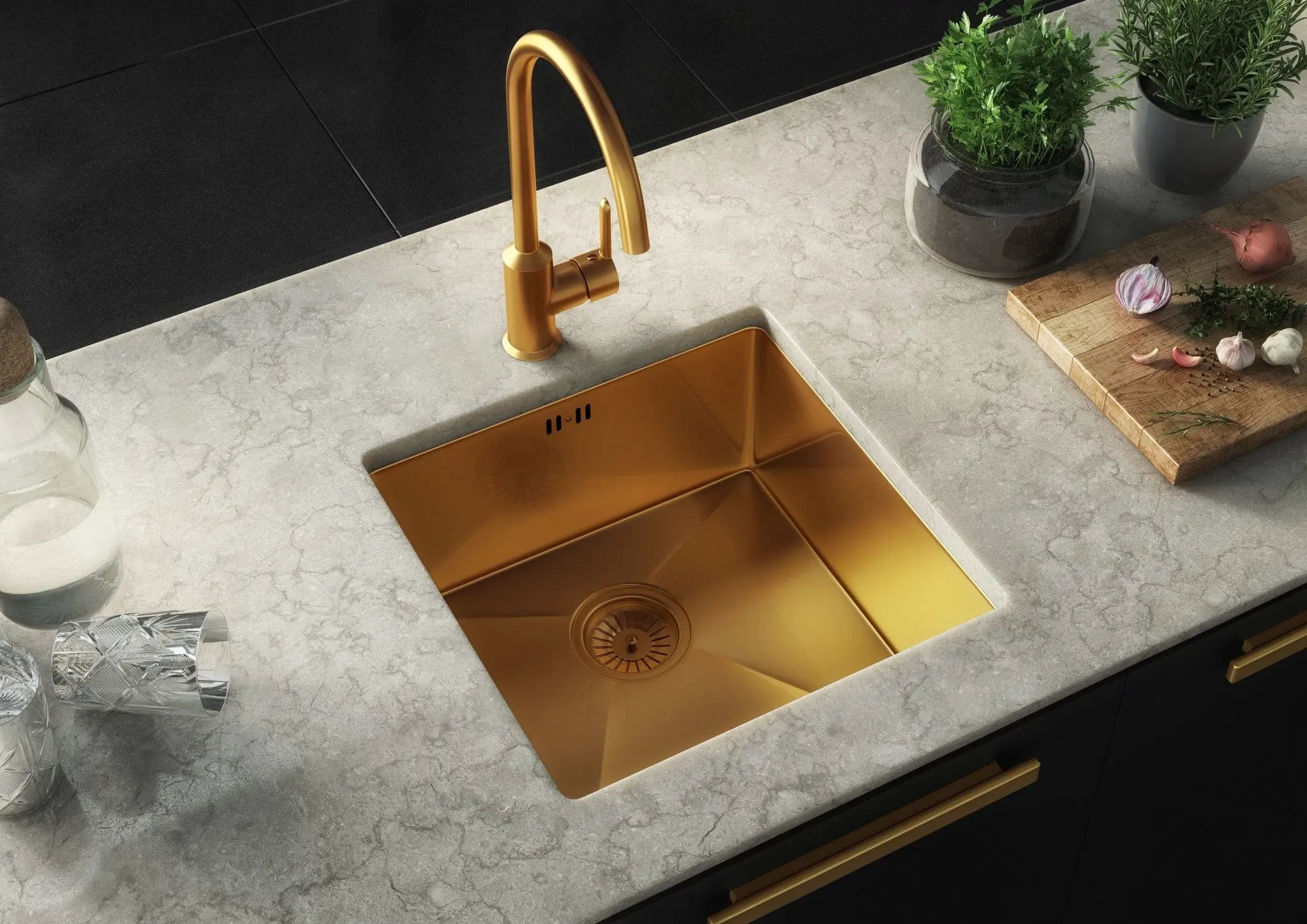 Midas Lalot Gold Undermount Kitchen sink with waste Luxury Tiles