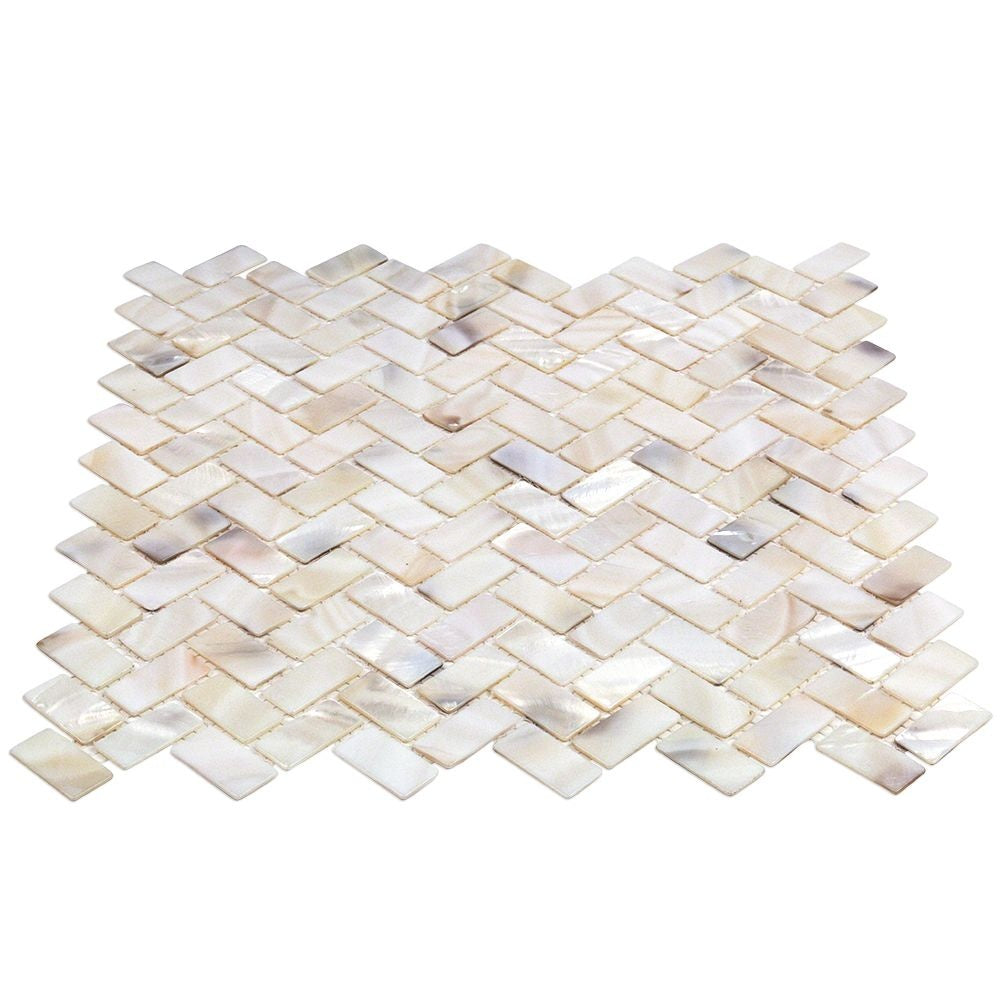 White mother of pearl herringbone polished mosaic tile