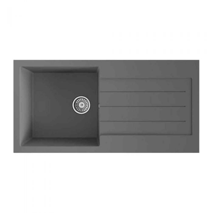 Comite Grey Single Bowl & Drainer Inset Sink, PDT-000076 - Luxury Tiles UK