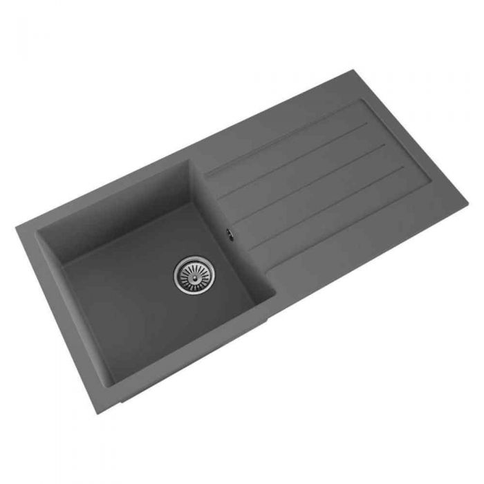 Comite Grey Single Bowl & Drainer Inset Sink, PDT-000076 - Luxury Tiles UK