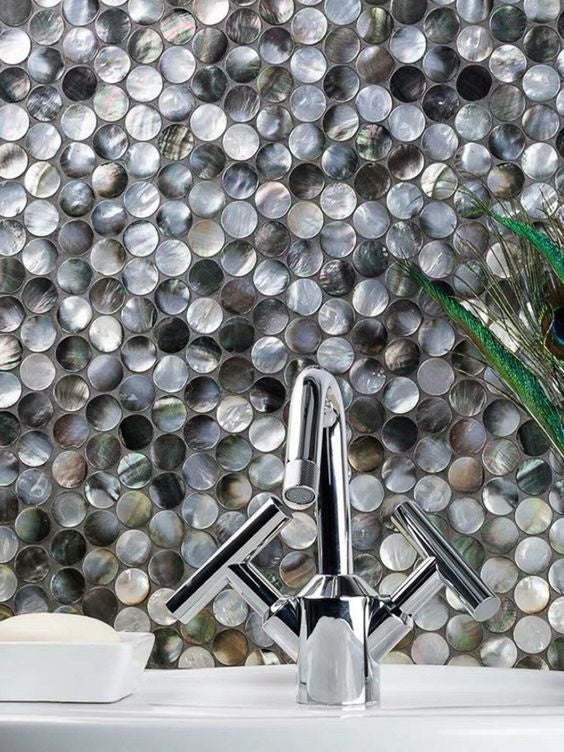 Penny Black Mother of Pearl Mosaic 29x31 cm - Luxury Tiles UK