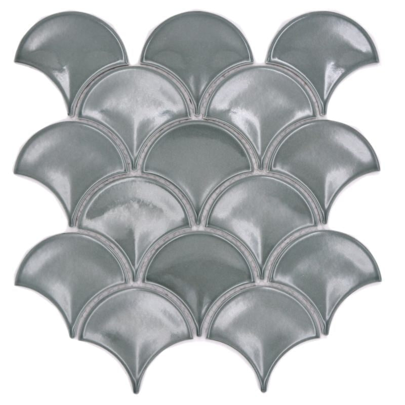 Petrol Gloss Scallop Mosaic - 256x273mm - Luxury Tiles UK