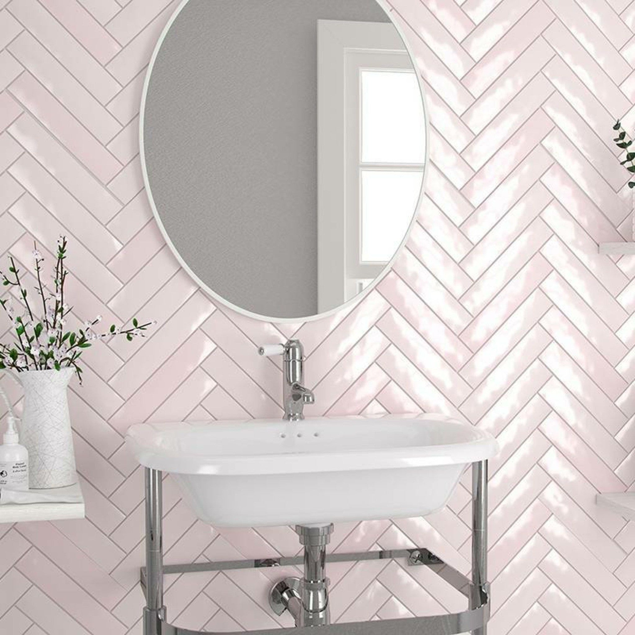 Blush Pink Herringbone Flat Metro Wall Tile - Luxury Tiles UK