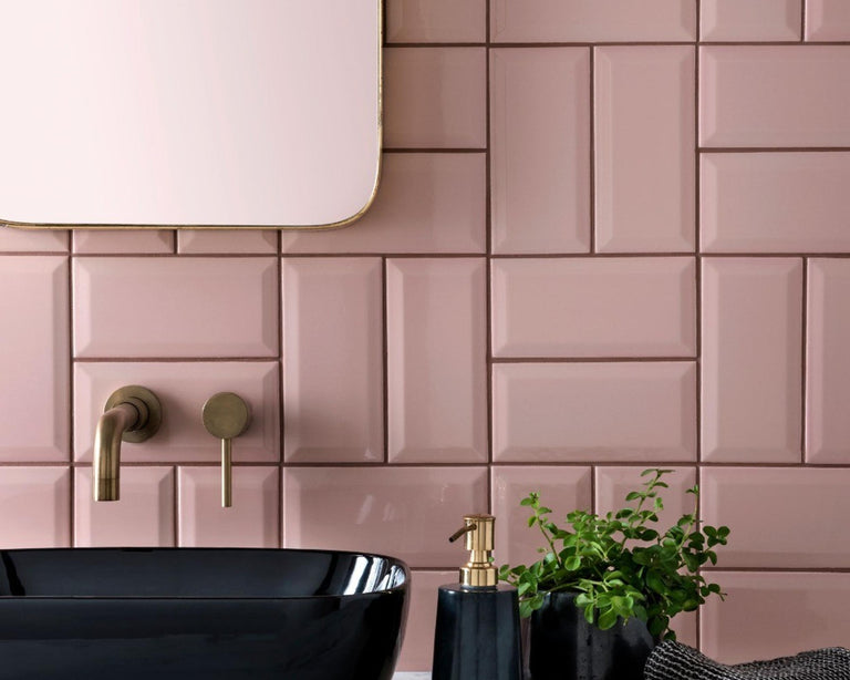 Pink Rectangular Tiles Metro Rose Pink Gloss Bevelled 100x200mm | Luxury Tiles UK