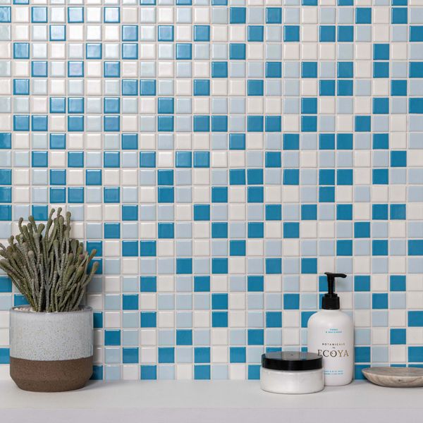 Pixel Sea Light Blue Blend Mosaic Tiles 20x20 - Luxury Tiles UK