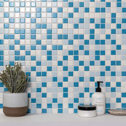 Pixel Sea Light Blue Blend Mosaic Tiles 20x20