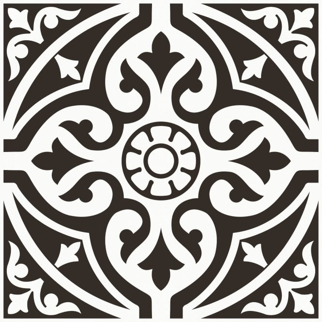 Devonstone Black Patterned Floor &amp; Wall Tile 33 x 33cm - Luxury Tiles UK