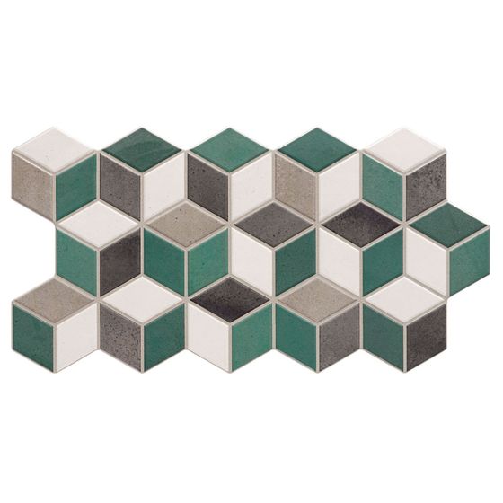 Rhombus Emerald Mix Matt Patterned Porcelain Wall Tile - 510mm x 265mm - Luxury Tiles UK