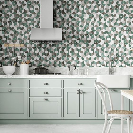 Rhombus Emerald Mix Matt Patterned Porcelain Wall Tile - 510mm x 265mm - Luxury Tiles UK