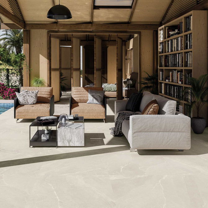 Riviera White Stone Effect Anti-Slip Floor Tile 1000x1000 mm - Luxury Tiles UK