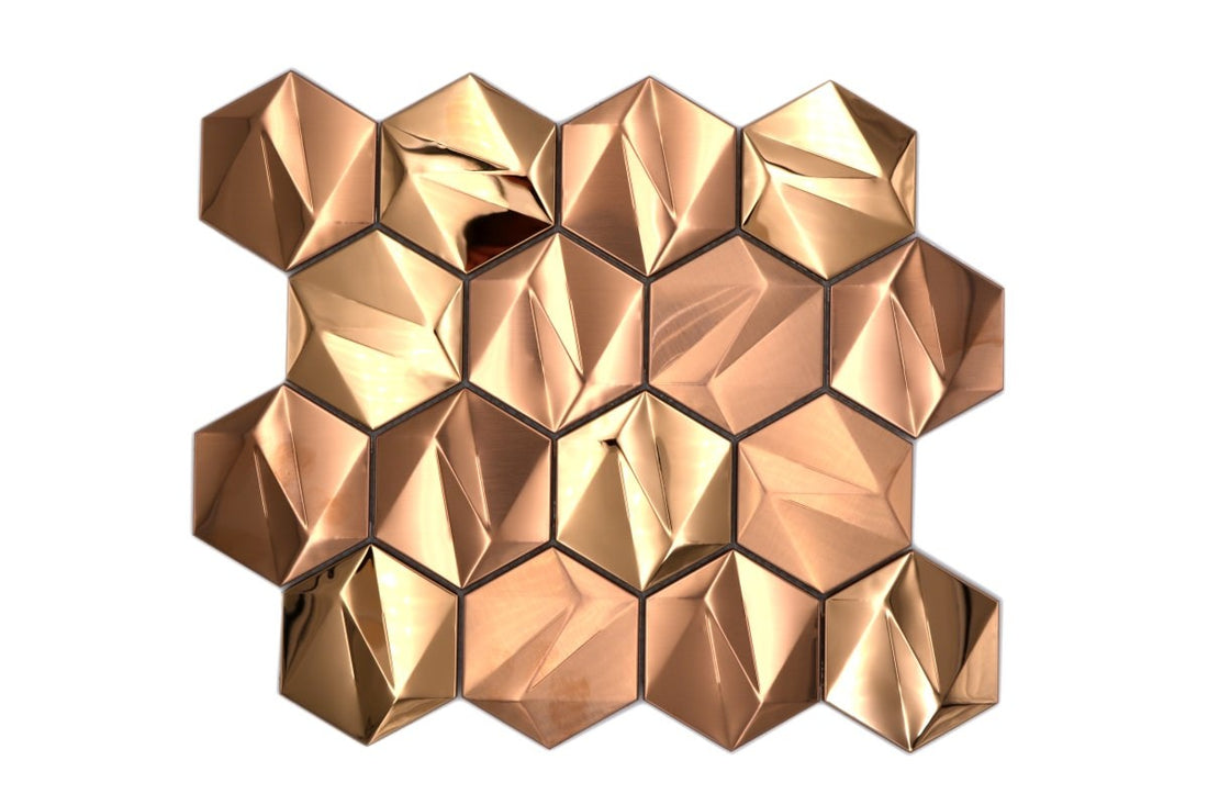 Rose Gold Metal  3D Hexagon Mosaic 25x29 cm - Luxury Tiles UK