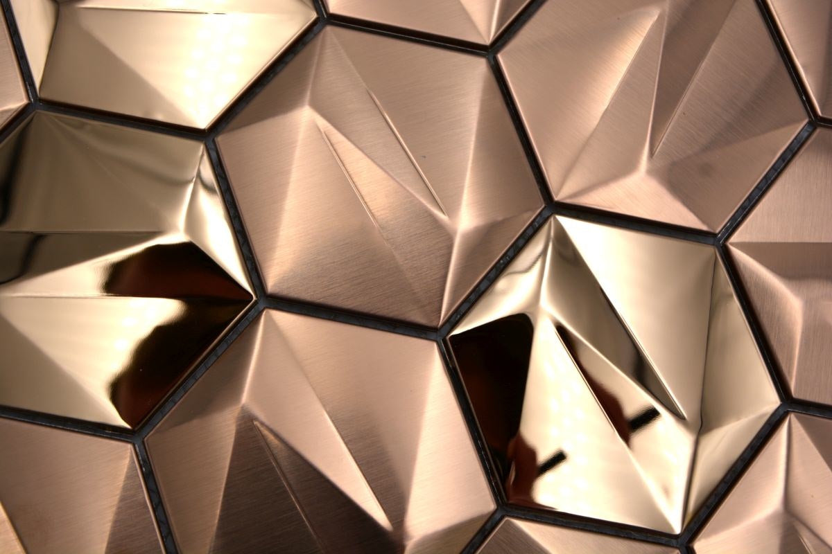 Rose Gold Metal  3D Hexagon Mosaic 25x29 cm - Luxury Tiles UK