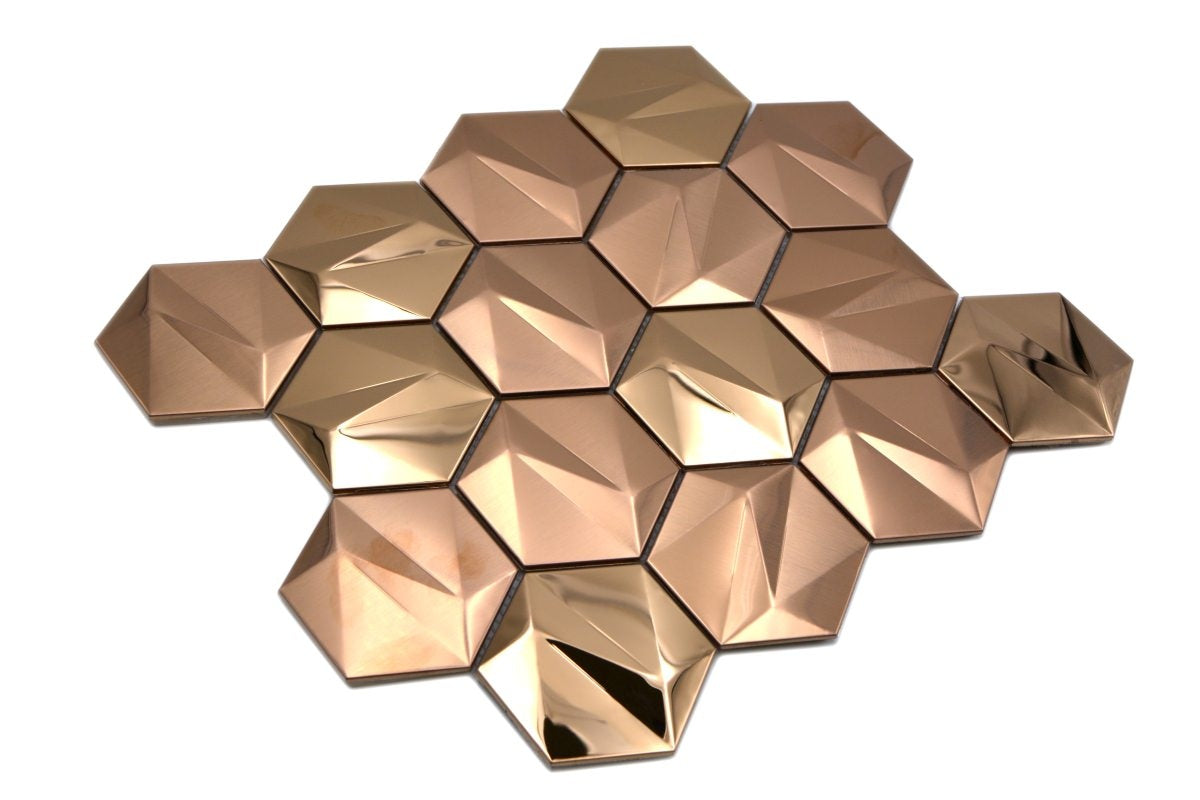 Rose Gold Metal  3D Hexagon Mosaic 25x29 cm - Luxury Tiles UK