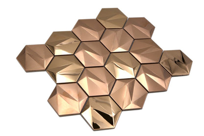 Rose Gold Metal  3D Hexagon Mosaic 25x29 cm