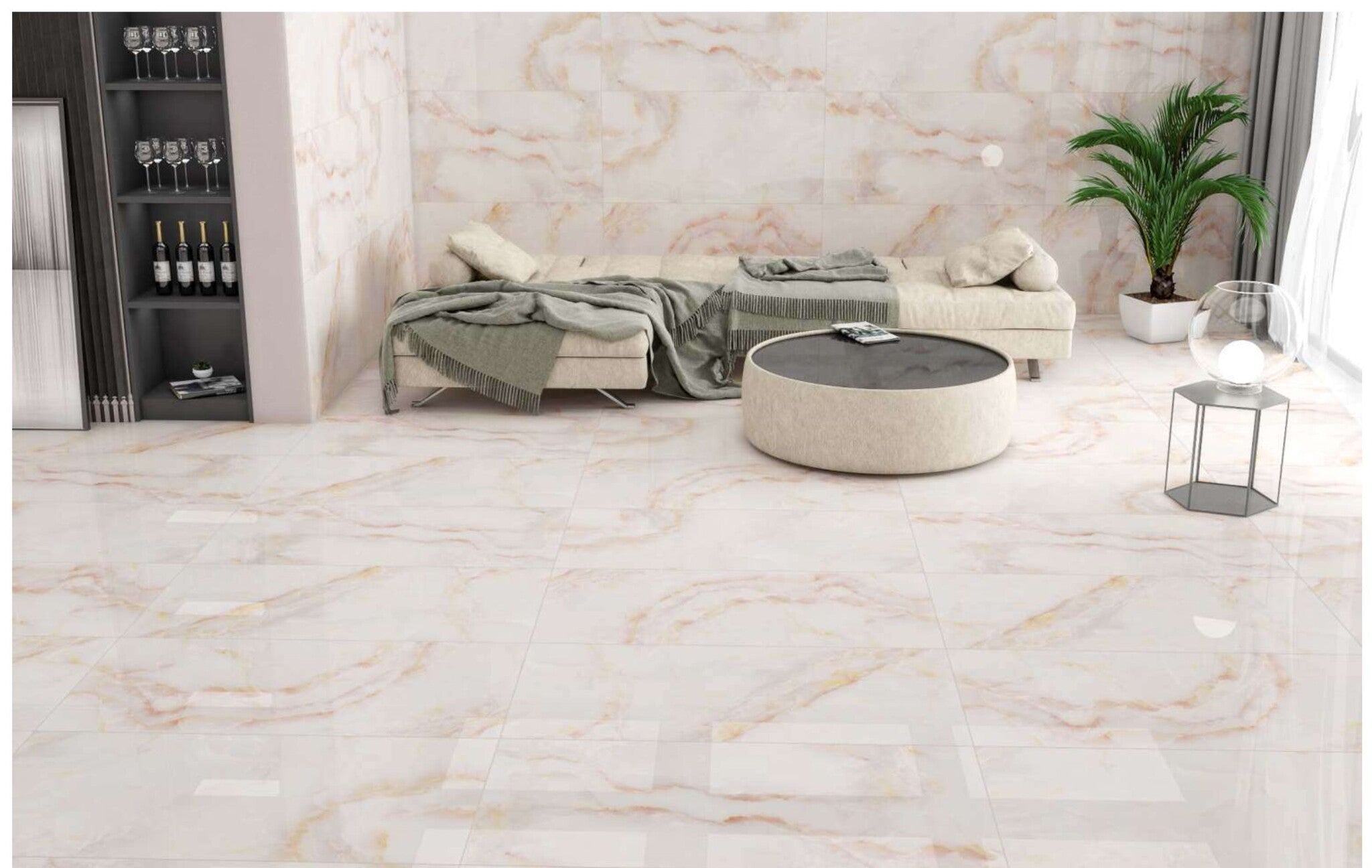 Trento Onyx™ | Pink Polished Porcelain Tile - Luxury Tiles UK