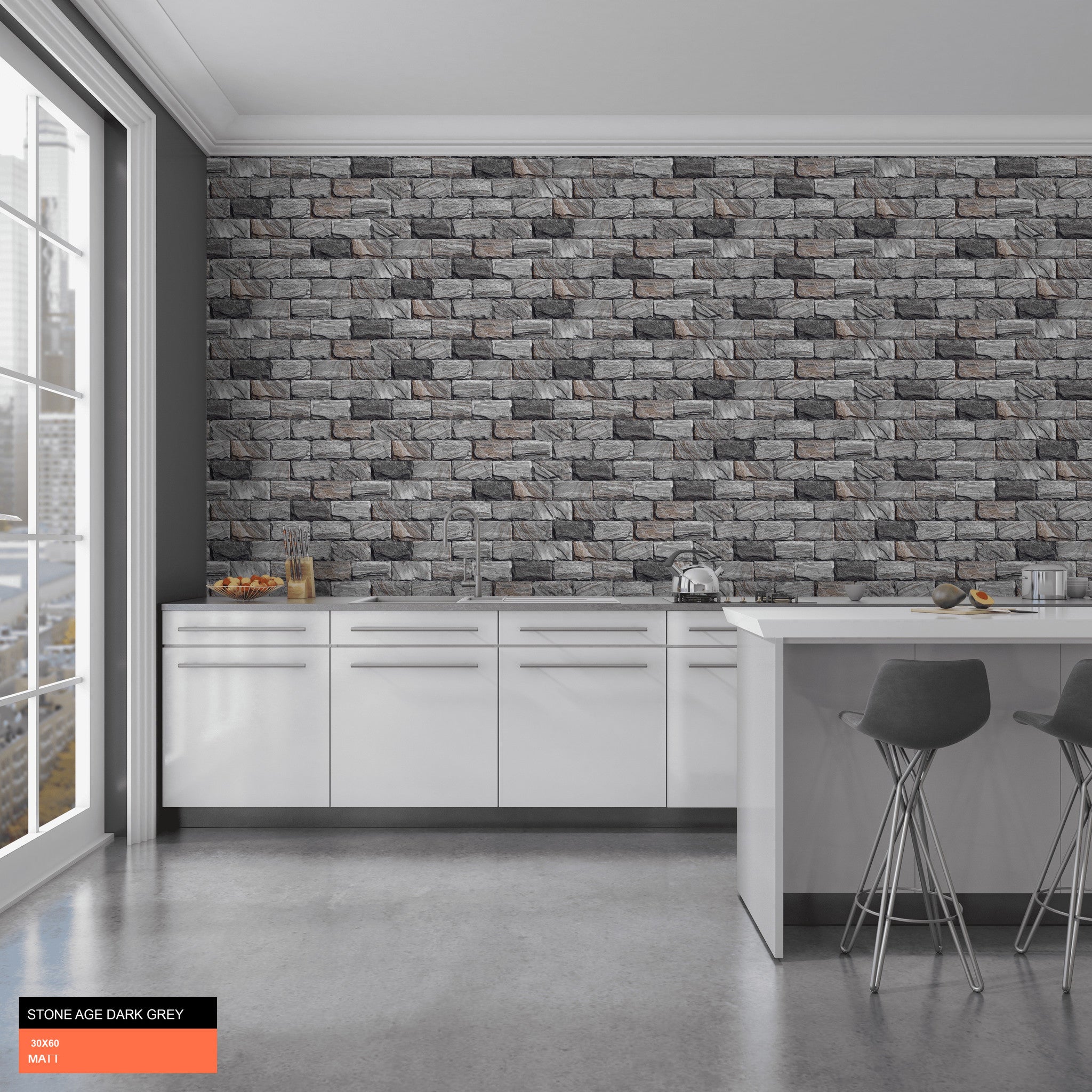 Rustic Grey Brick Stone Split Face Wall Tile 300x600mm | Luxury Tiles UK
