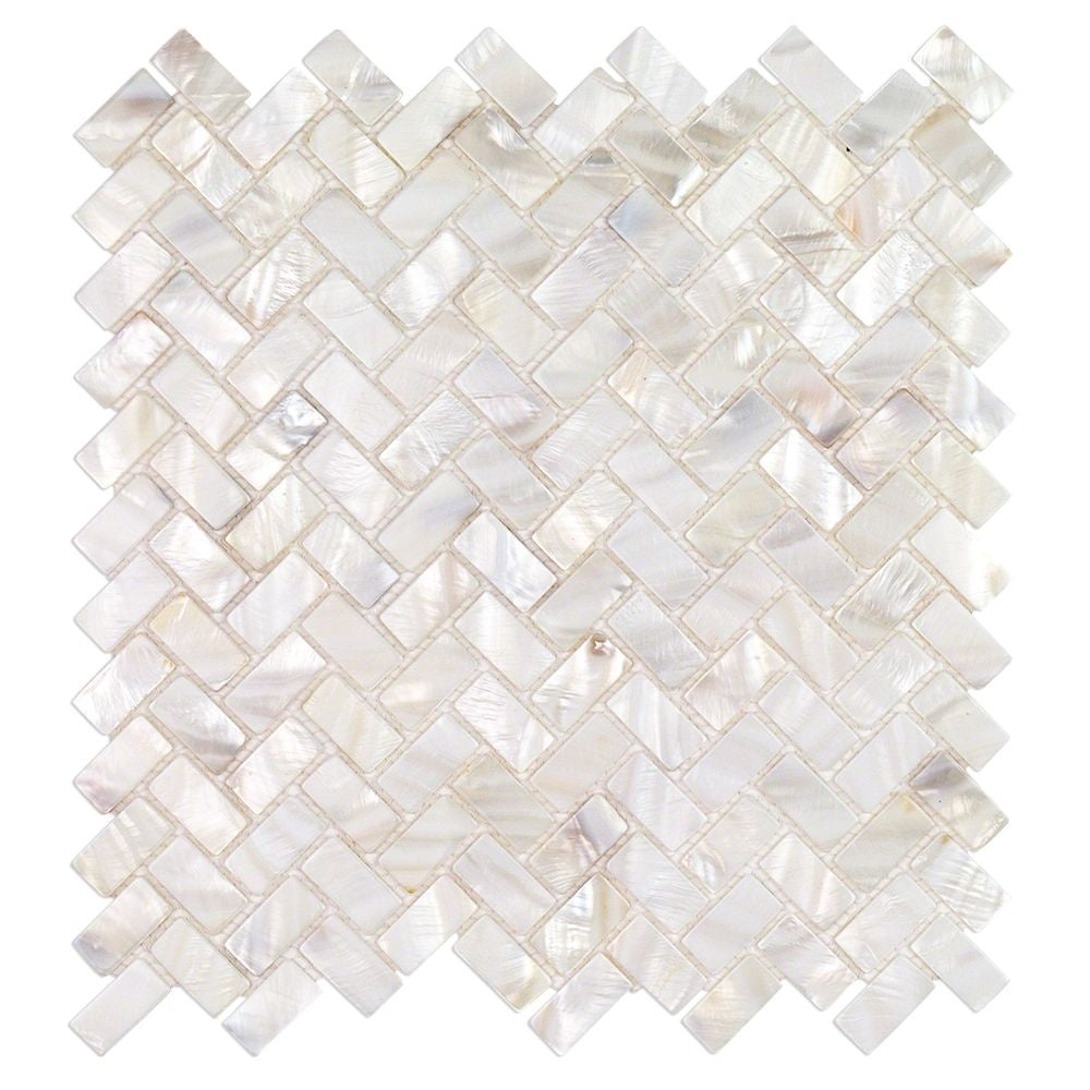 White mother of pearl herringbone polished mosaic tile