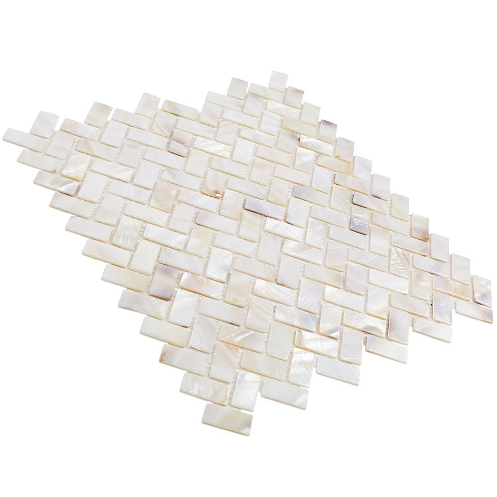 White mother of pearl herringbone polished mosaic tile