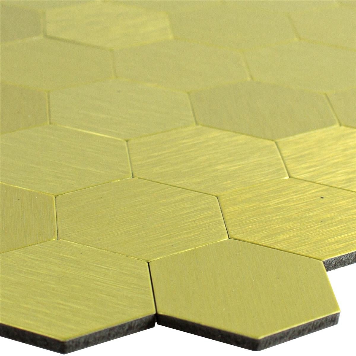 Self adhesive Gold Steel Hexagon Mosaic Tile 320x320 mm - Luxury Tiles UK