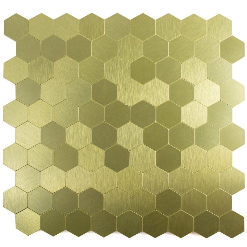 Self adhesive Gold Steel Hexagon Mosaic Tile 320x320 mm | Luxury Tiles UK