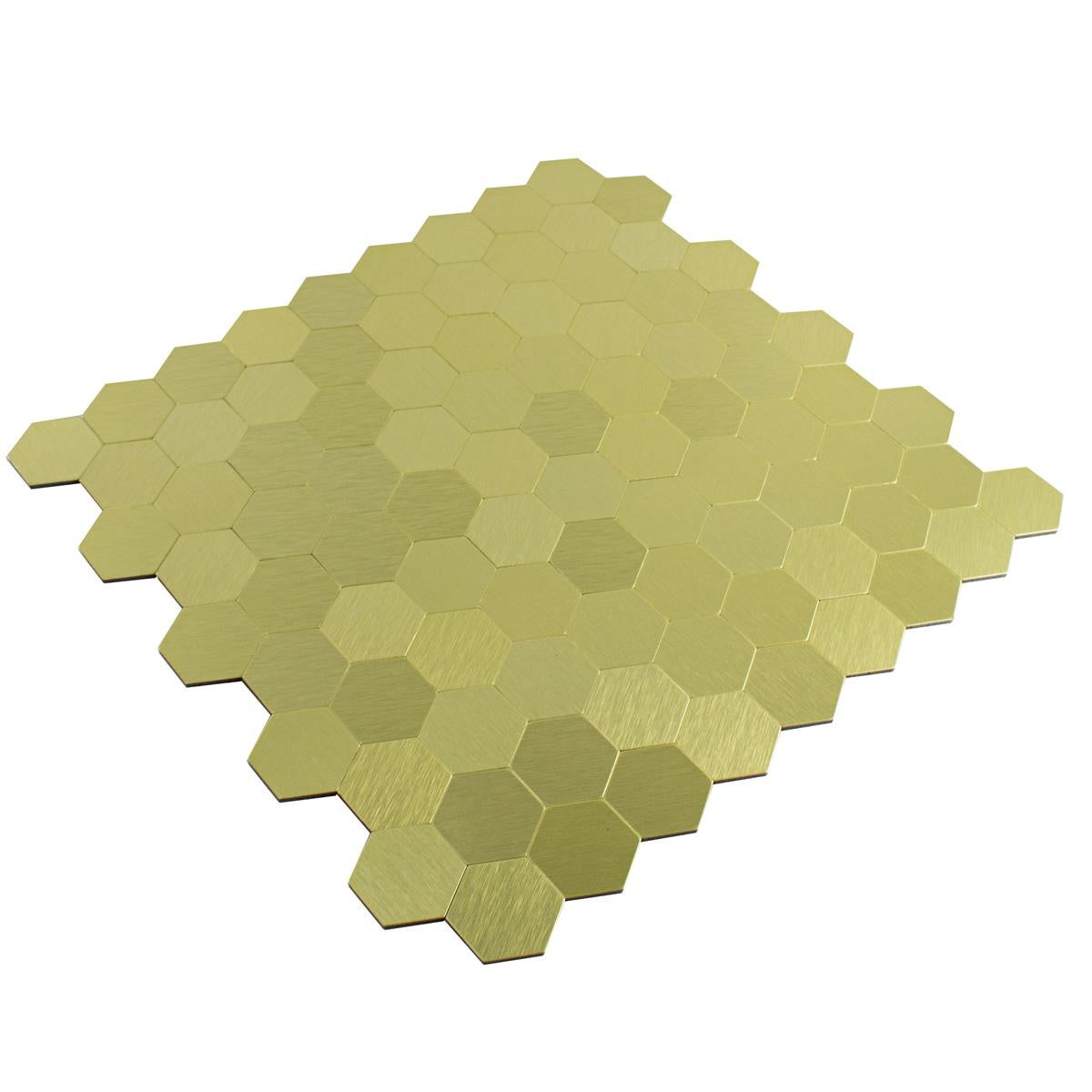 Self adhesive Gold Steel Hexagon Mosaic Tile 320x320 mm - Luxury Tiles UK