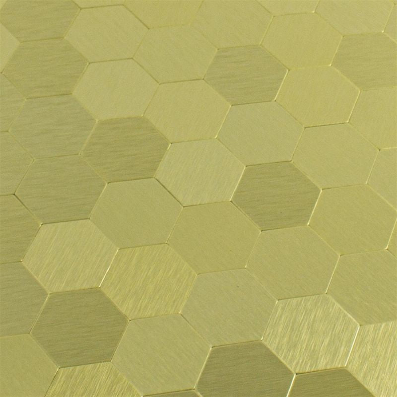 Self adhesive Gold Steel Hexagon Mosaic Tile 320x320 mm - Luxury Tiles UK