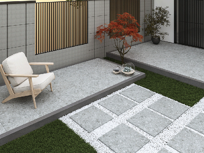 Slate Stone Grey Terrazzo Effect 20mm Outdoor Porcelain Tile 600x600mm