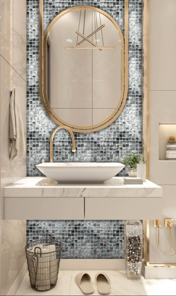 Square Black Mother of Pearl Mosaic 30.5x30.5 cm - Luxury Tiles UK