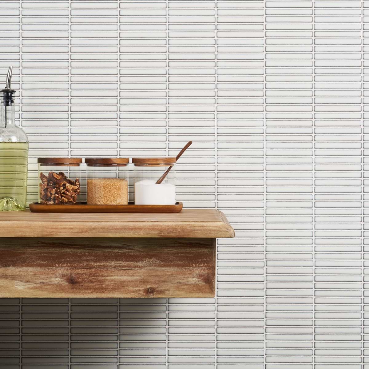 Tokyo Mini Kit-Kat Mosaic Tile Sheet Gloss White with Shaded Edges