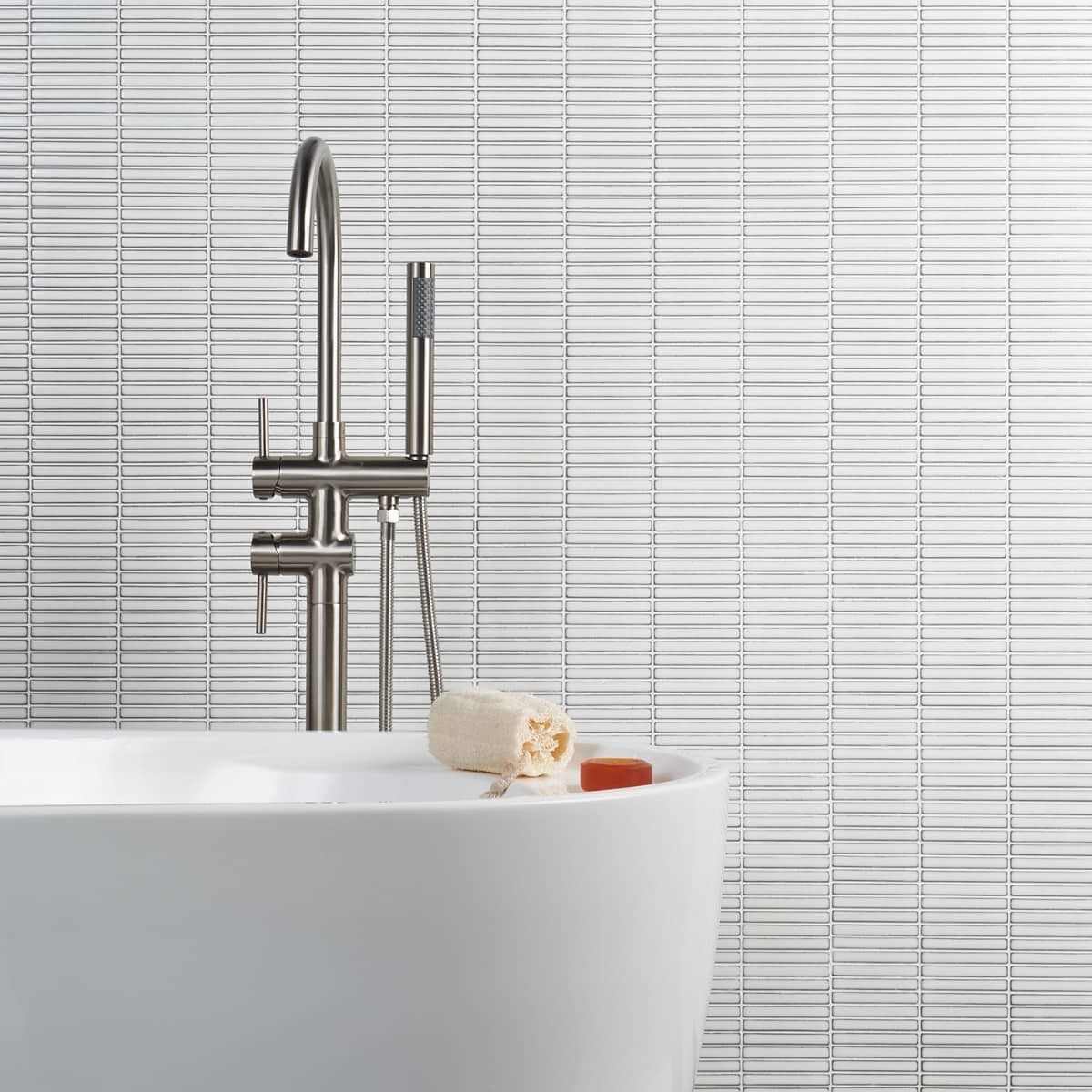 Tokyo Mini Kit-Kat Mosaic Tile Sheet Gloss White with Shaded Edges