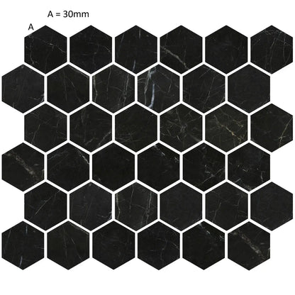 Amasya Black Honed Marble Hexagon Mosaic Tile Verona