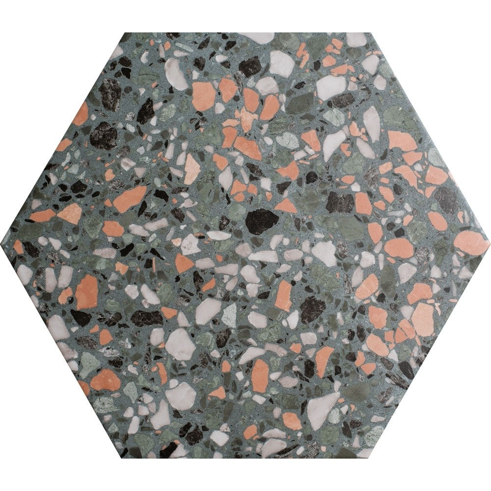 Terrazzo Hexagon Moss Porcelain Tile - Luxury Tiles UK