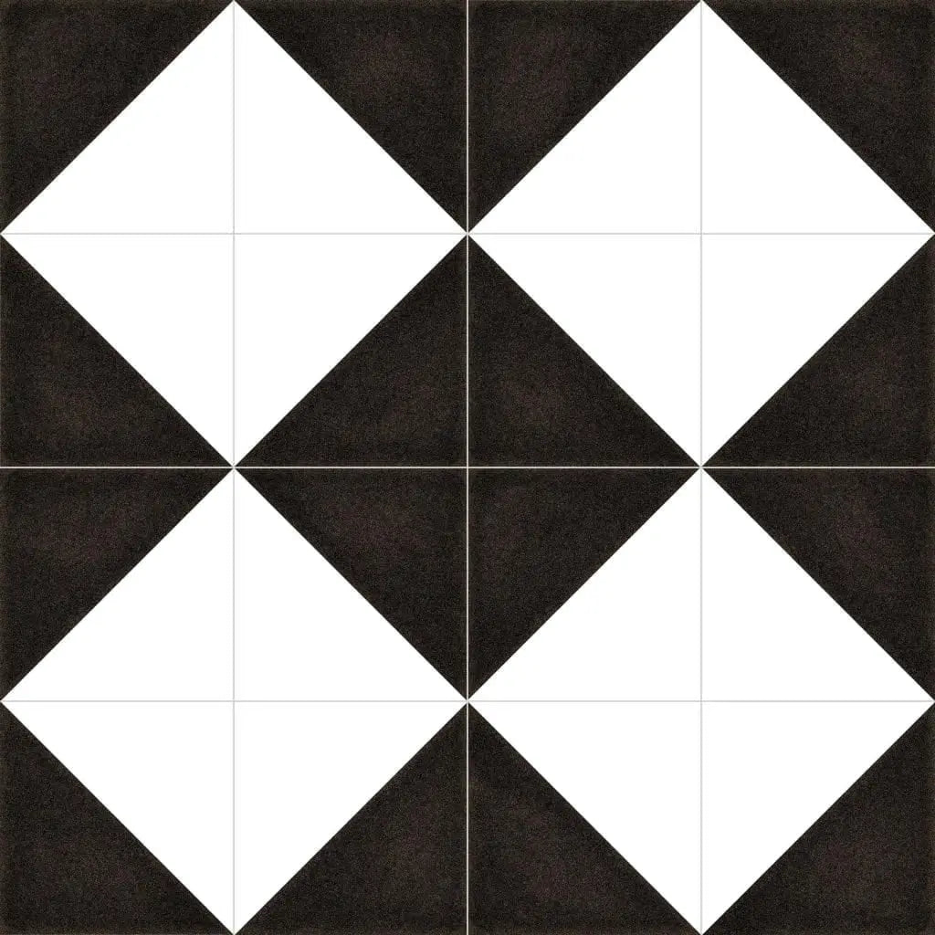 Aspen Black and White Triangle Porcelain 200x200 Tile Luxury Tiles